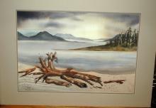 Large Original Watercolor Painting Beach Scene