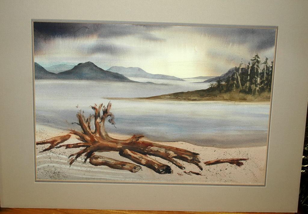 Large Original Watercolor Painting Beach Scene