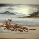 Large Original Watercolor Painting Beach Scene