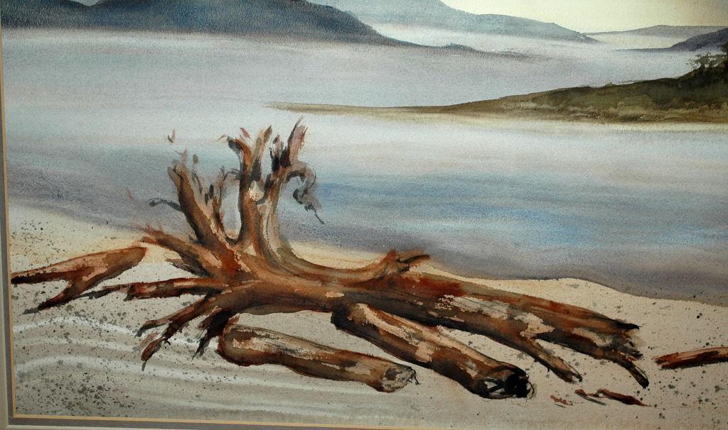 Large Original Watercolor Painting Beach Scene