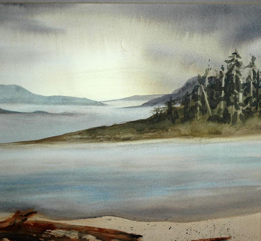 Large Original Watercolor Painting Beach Scene