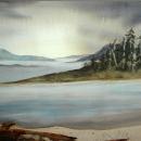 Large Original Watercolor Painting Beach Scene