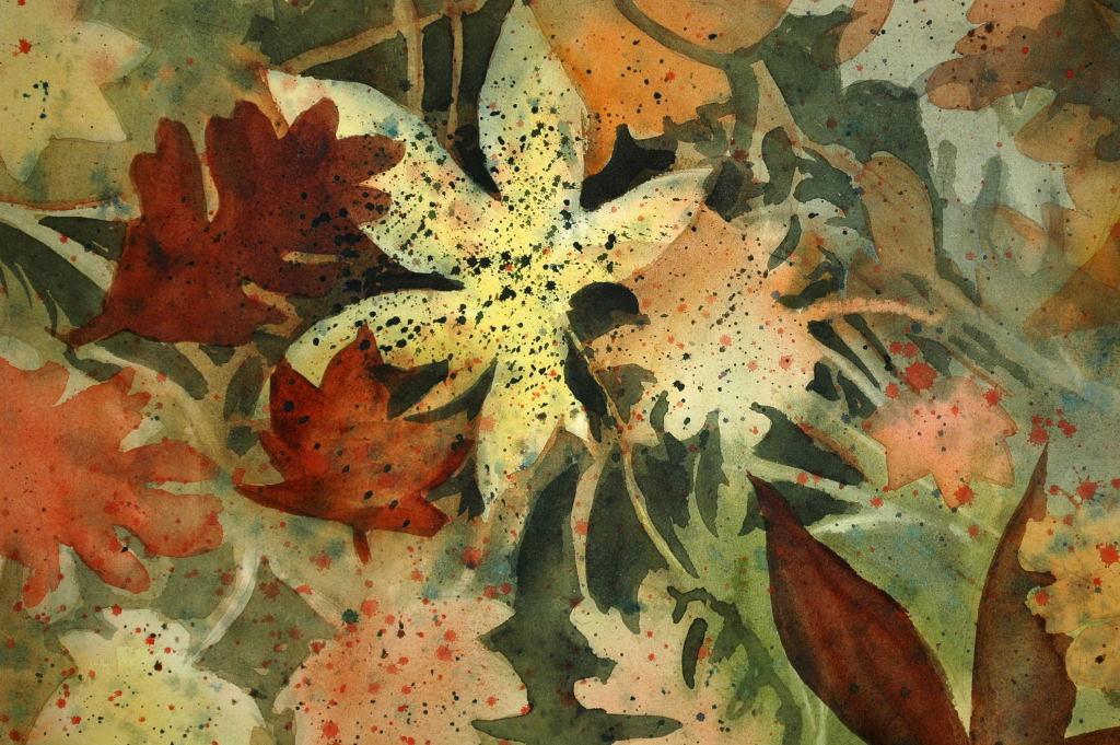 Large Original Watercolor Painting Abstract Leaves