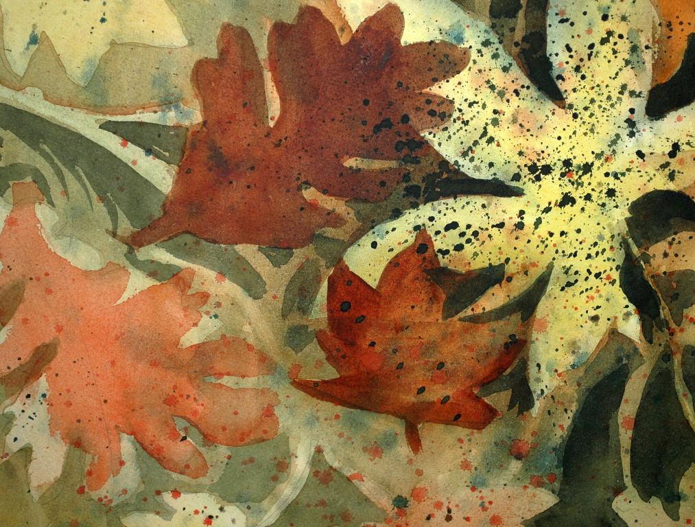 Large Original Watercolor Painting Abstract Leaves