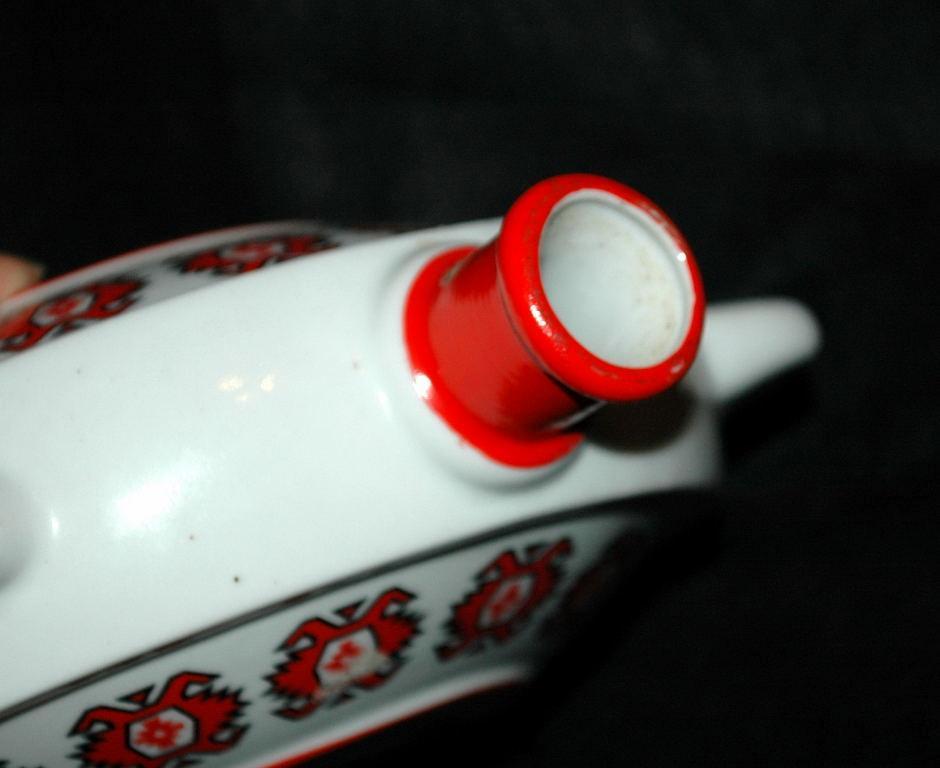 FP Zajecar Yugoslavia Ceramic Porcelain pottery Flask / Hand painted with Bold Ethnic Pattern