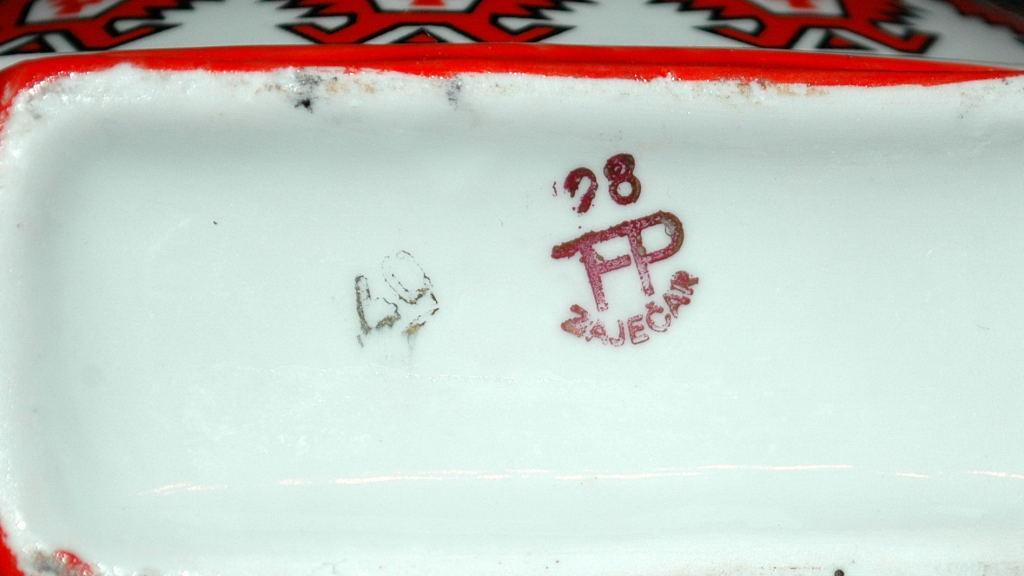 FP Zajecar Yugoslavia Ceramic Porcelain pottery Flask / Hand painted with Bold Ethnic Pattern