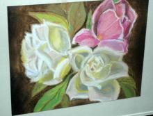 Pastel Painting of Roses, Original Art, Framed behind Glass
