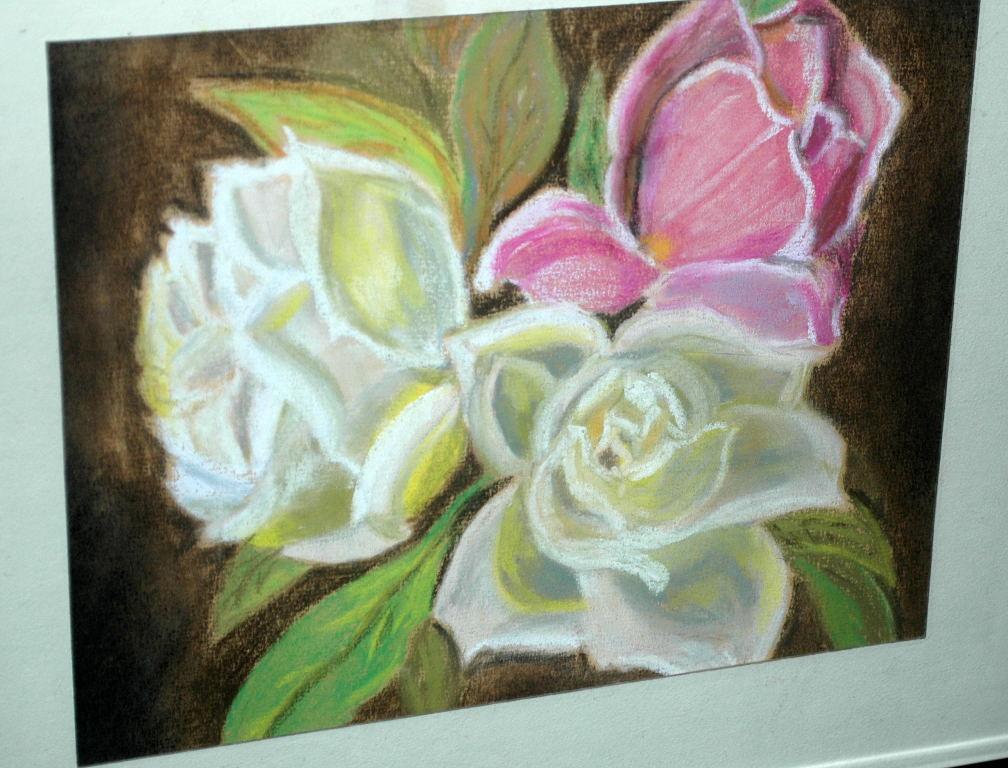 Pastel Painting of Roses, Original Art, Framed behind Glass