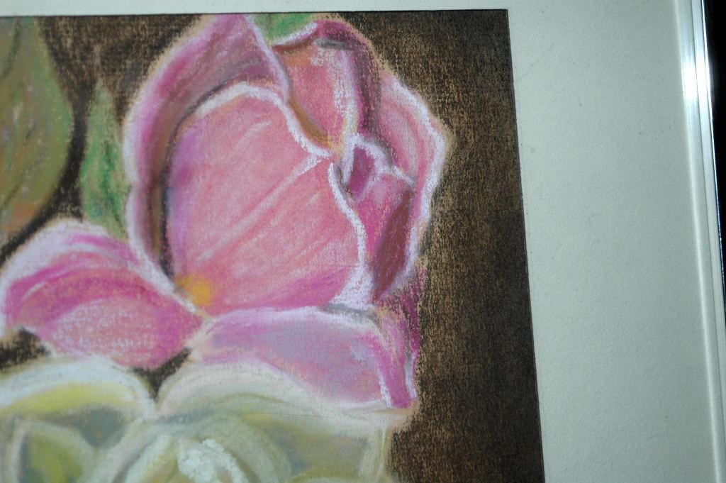 Pastel Painting of Roses, Original Art, Framed behind Glass