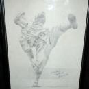 Bob Feller Autographed Pencil Drawing, Hall of Fame Pitcher for Cleveland Indians One of Kind Item