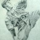 Bob Feller Autographed Pencil Drawing, Hall of Fame Pitcher for Cleveland Indians One of Kind Item