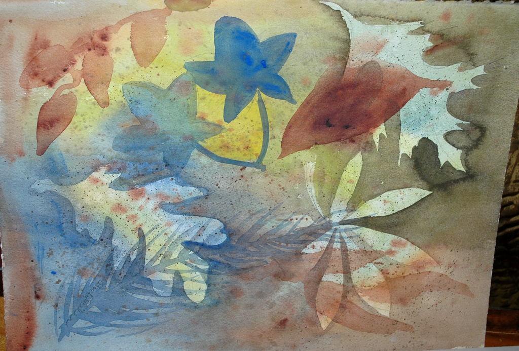 Original Watercolor Painting Abstract Leaves