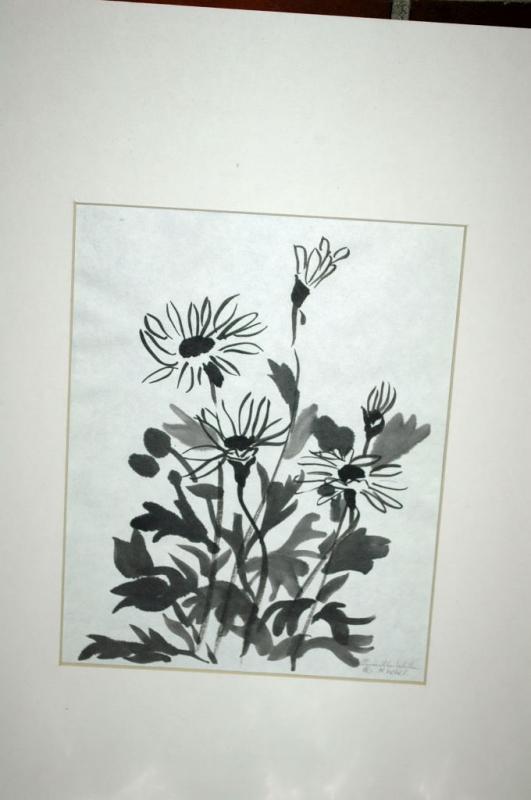 Original Watercolor Painting Black on White Abstract Leaves