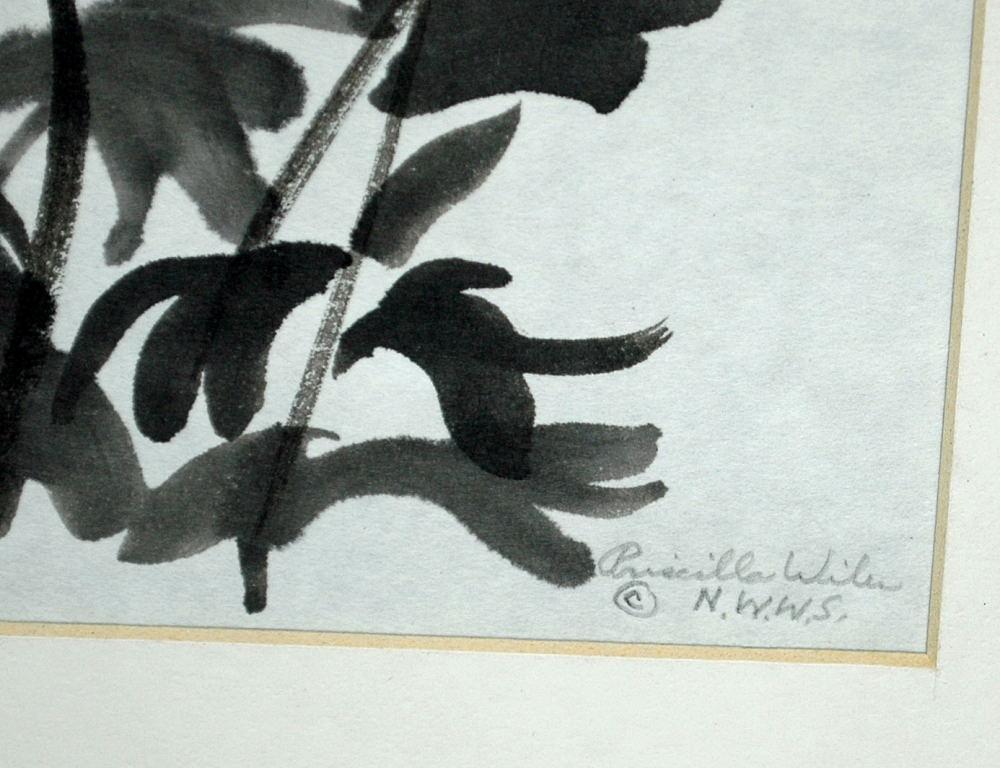 Original Watercolor Painting Black on White Abstract Leaves