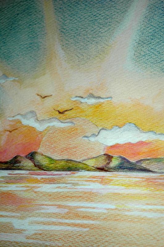 Sunset Watercolor Painting Signed Shively ' 73 ( George Shively)