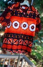 Liberty House Vintage Barkcloth Hawaiian Shirt .Orange, Black Yellow Sunset colors