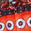 Liberty House Vintage Barkcloth Hawaiian Shirt .Orange, Black Yellow Sunset colors