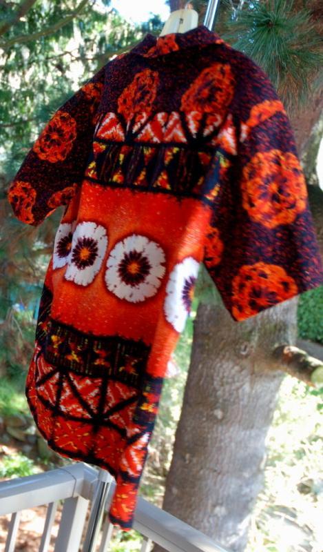 Liberty House Vintage Barkcloth Hawaiian Shirt .Orange, Black Yellow Sunset colors