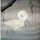Two Egrets Wading Under a Willow Tree by Watanabe Seitei Wood -Block