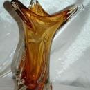 Amber & Clear Cased Murano Glass Vase TAll & Very Heavy 12 lbs