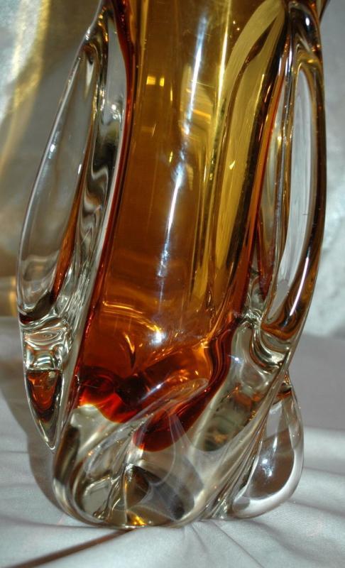 Amber & Clear Cased Murano Glass Vase TAll & Very Heavy 12 lbs