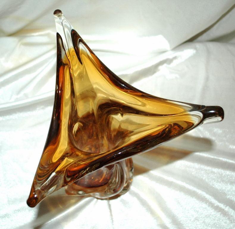 Amber & Clear Cased Murano Glass Vase TAll & Very Heavy 12 lbs