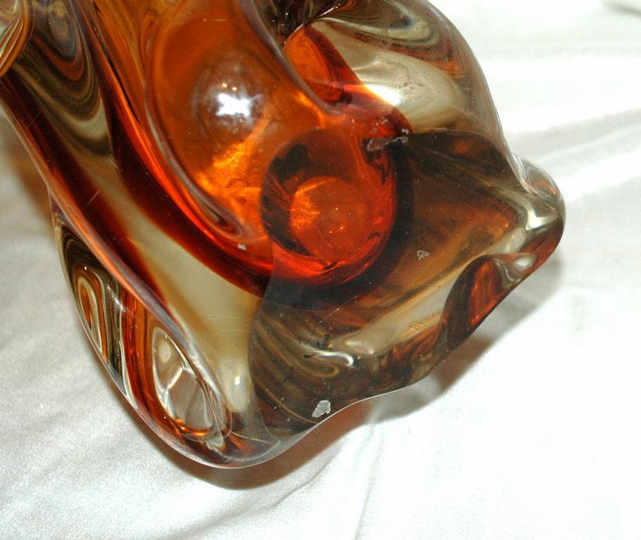 Amber & Clear Cased Murano Glass Vase TAll & Very Heavy 12 lbs