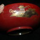 Vintage Lacquered Wood Serving Bowl, Cinnamon Red with Gold Paint, Marked NY made in Japan.
