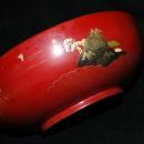 Vintage Lacquered Wood Serving Bowl, Cinnamon Red with Gold Paint, Marked NY made in Japan.