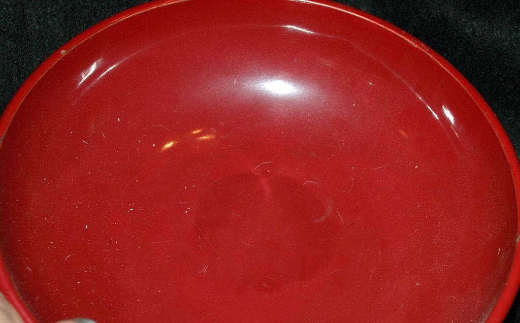 Vintage Lacquered Wood Serving Bowl, Cinnamon Red with Gold Paint, Marked NY made in Japan.