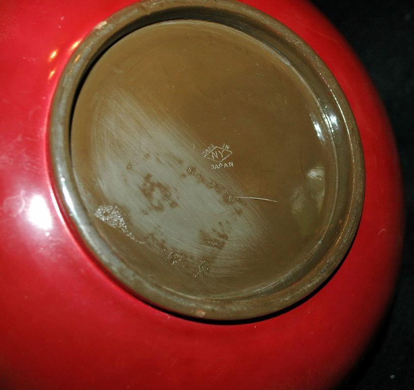 Vintage Lacquered Wood Serving Bowl, Cinnamon Red with Gold Paint, Marked NY made in Japan.