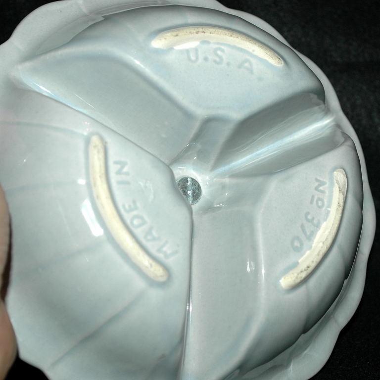 Mid Century Pottery Condiment or Dip Dish Caddy Light Blue Made In USA