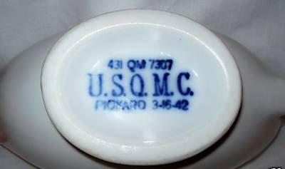 Vintage Large U.S.Q.M.C. White Porcelain Footed Gravy Boat