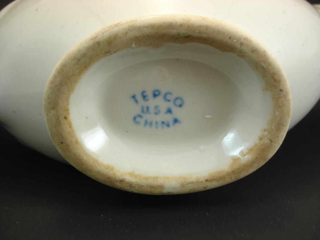 TEPCO CHINA GRAVY BOAT ARMY Vintage Art Deco Navy