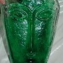 Cast Glass Art Glass Tribal Face Sculpture -Green