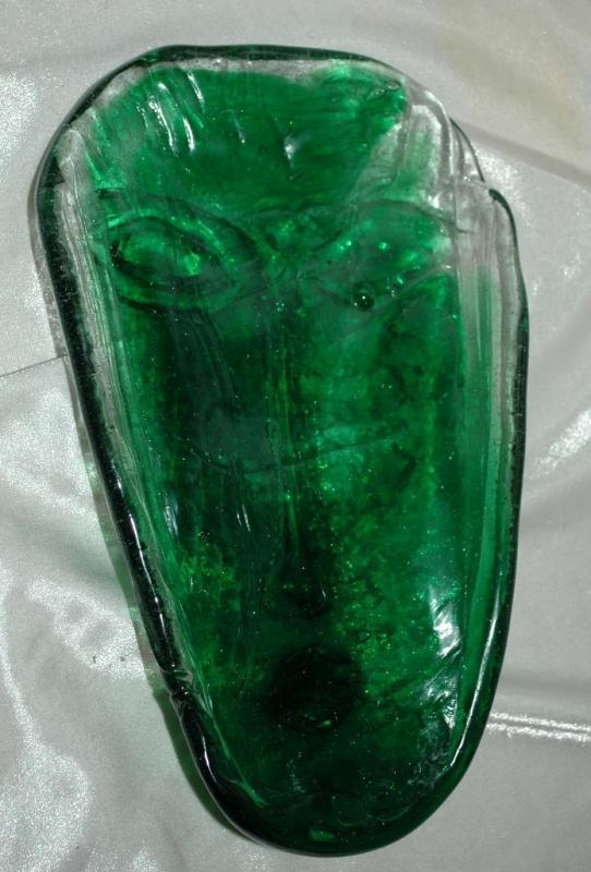 Cast Glass Art Glass Tribal Face Sculpture -Green