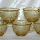 5 AMBER DEPRESSION GLASS CUPS SHARON/CABBAGE ROSE/ Federal Glass Co.