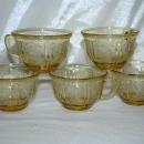 5 AMBER DEPRESSION GLASS CUPS SHARON/CABBAGE ROSE/ Federal Glass Co.