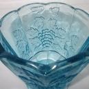 Early American Glass , Paneled Grapes Blue Footed Compote Vase with Scalloped Top