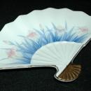Japanese Porcelain Fan Dish Stamped and with Foil Label OMC, Japan