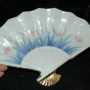 Japanese Porcelain Fan Dish Stamped and with Foil Label OMC, Japan