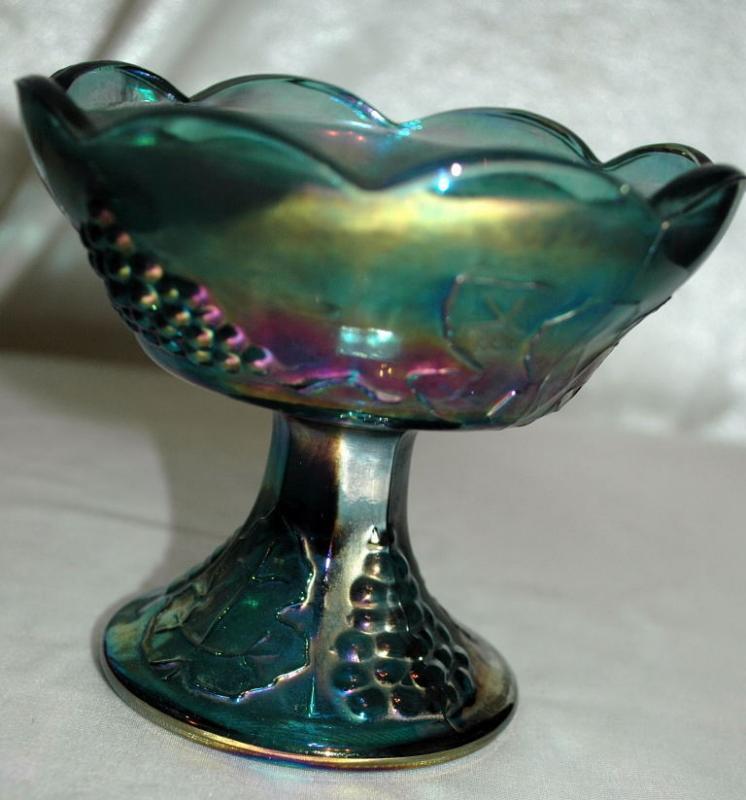 Pair of Carnival Glass Candle Stick Holders Blue Harvest Grape, Indiana Glass
