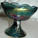Pair of Carnival Glass Candle Stick Holders Blue Harvest Grape, Indiana Glass