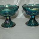 Pair of Carnival Glass Candle Stick Holders Blue Harvest Grape, Indiana Glass