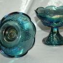 Pair of Carnival Glass Candle Stick Holders Blue Harvest Grape, Indiana Glass