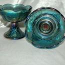 Pair of Carnival Glass Candle Stick Holders Blue Harvest Grape, Indiana Glass