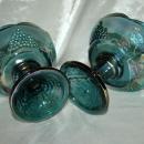 Pair of Carnival Glass Candle Stick Holders Blue Harvest Grape, Indiana Glass