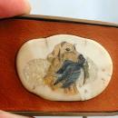 Hunting Dog Fossil Ivory Scrimshaw Belt Buckle, in Leather and Brass , Signed