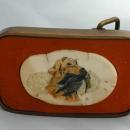 Hunting Dog Fossil Ivory Scrimshaw Belt Buckle, in Leather and Brass , Signed