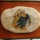 Hunting Dog Fossil Ivory Scrimshaw Belt Buckle, in Leather and Brass , Signed